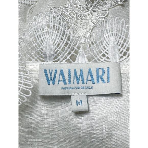 Waimari Gabriella White Linen Lace Kimono Tiered Mini Dress Medium NEW - Picture 5 of 7